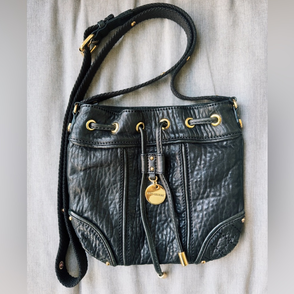 ✨Y2K Juicy Couture Black Leather Crossbody Bag
